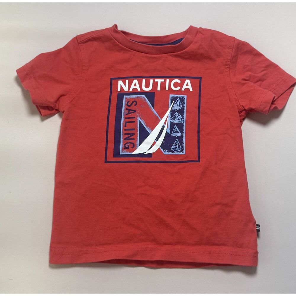 Nautica Boys 2T Red Sailing Sailboat Graphic T Shirt Toddler Short Sleeve